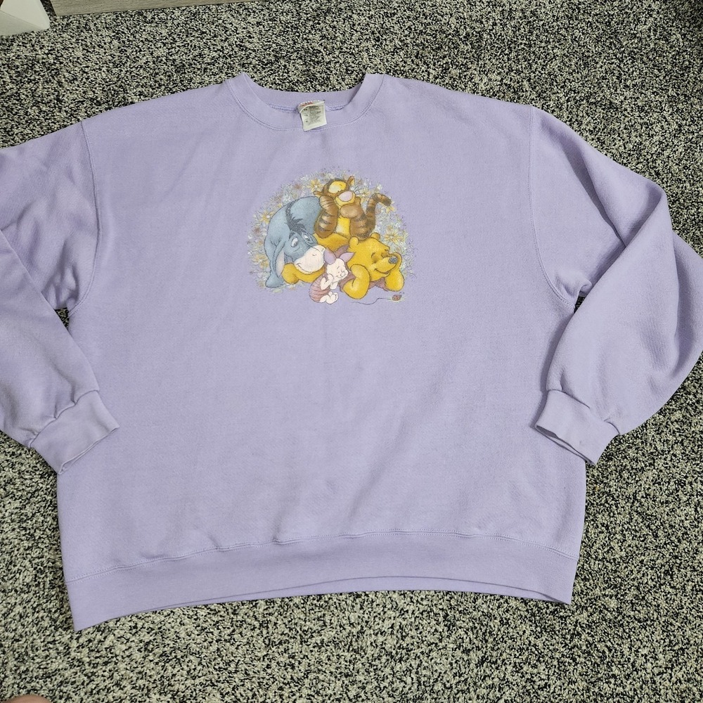 Vtg 90's Winnie The Pooh Sweater Purple Disney Piglet Tigger Eeyore Retro Sz Xl
